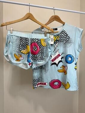 CBR Donut Print Pajama Set Lounge Shorts Sleepwear XL NWT